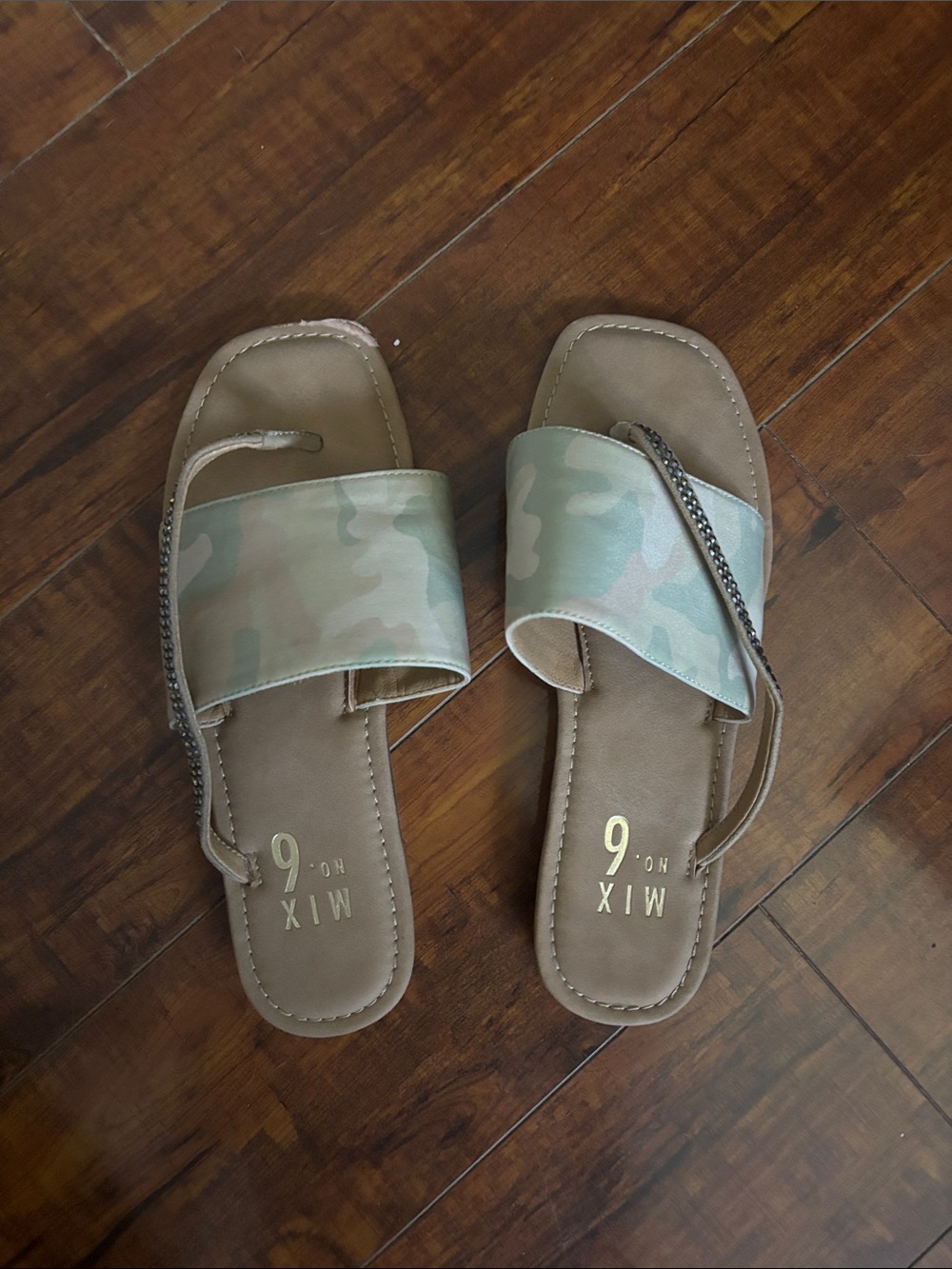 Mix No. 6 Women's Camo Slide Sandals in Green Tan